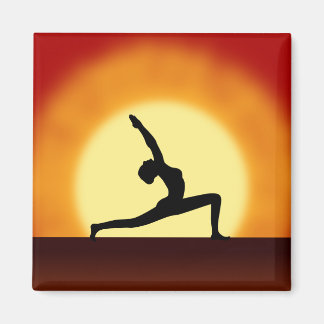 Yoga Pose Woman Silhouette Sunrise Fridge Magnets