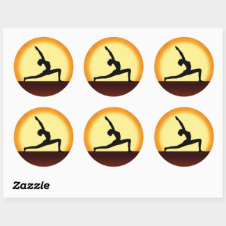 Yoga Pose Woman Silhouette Sunrise Round Stickers