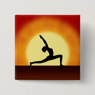 Yoga Pose Woman Silhouette Sunrise Square Buttons