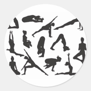 Yoga pose women silhouettes classic round sticker