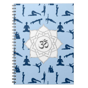 Yoga Poses And Lotus Flower On Blue Notebook