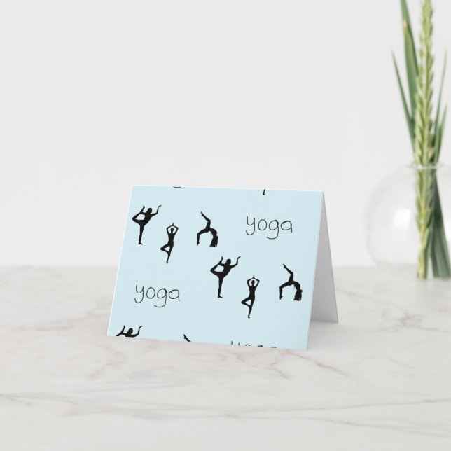 Yoga poses and text pattern on blue card (Front)