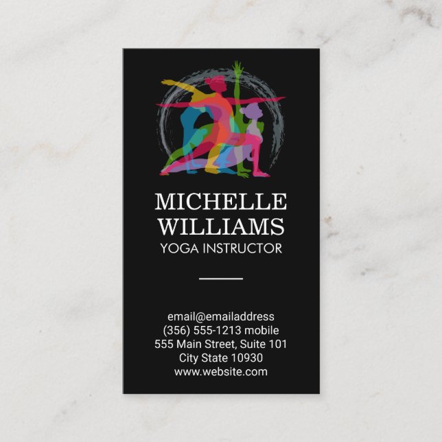 Yoga Poses Colourful Illustrations Business Card (Front)