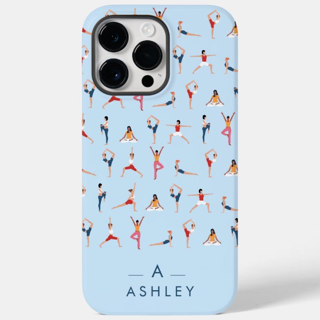 Yoga Poses Fun & Cute Blue Personalised  Case-Mate iPhone Case (Back)