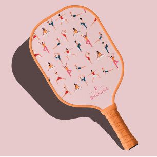 Yoga Poses Fun & Cute Pink Personalised Pickleball Paddle