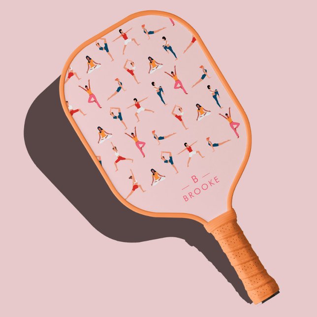 Yoga Poses Fun & Cute Pink Personalised  Pickleball Paddle (Creator Uploaded)