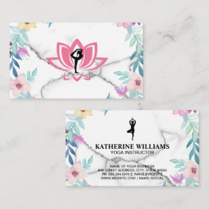 Yoga Poses   Marble and Elegant Flowers Business Card