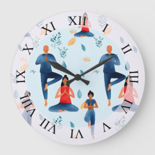 Yoga Poses, Meditation, New Age Art  Large Clock