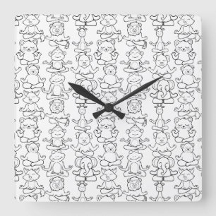 Yoga poses pattern Yoga seamless pattern 16 Square Wall Clock