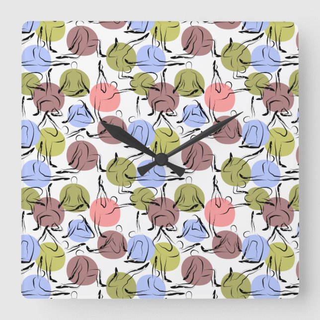 Yoga poses pattern | Yoga seamless pattern 25 Square Wall Clock (Front)
