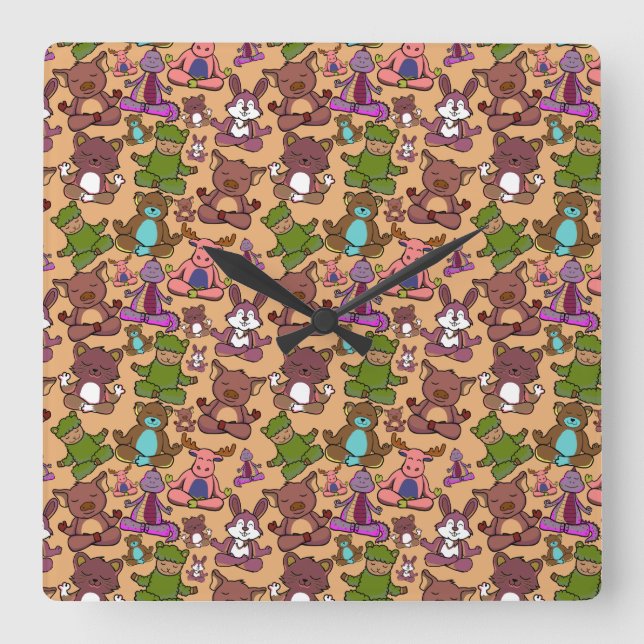 Yoga poses pattern | Yoga seamless pattern 50 Square Wall Clock (Front)