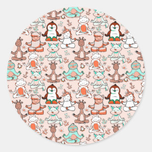 Yoga poses pattern   Yoga seamless pattern 51 Classic Round Sticker