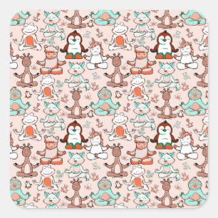 Yoga poses pattern   Yoga seamless pattern 51 Square Sticker