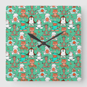 Yoga poses pattern Yoga seamless pattern 53 Square Wall Clock