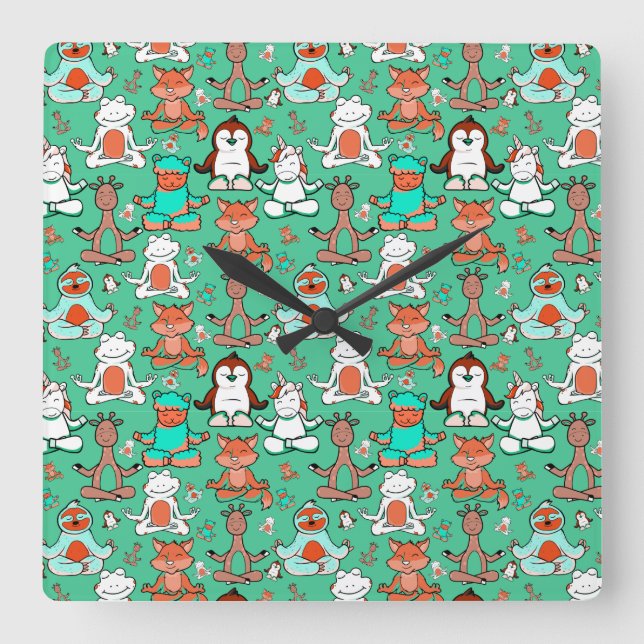 Yoga poses pattern | Yoga seamless pattern 53 Square Wall Clock (Front)