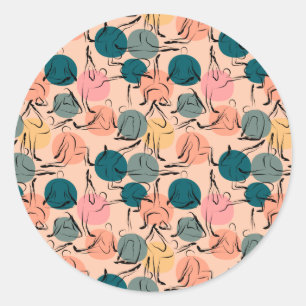 Yoga poses pattern Yoga seamless pattern 6 Classic Round Sticker
