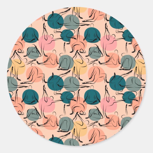 Yoga poses pattern | Yoga seamless pattern 6 Classic Round Sticker (Front)