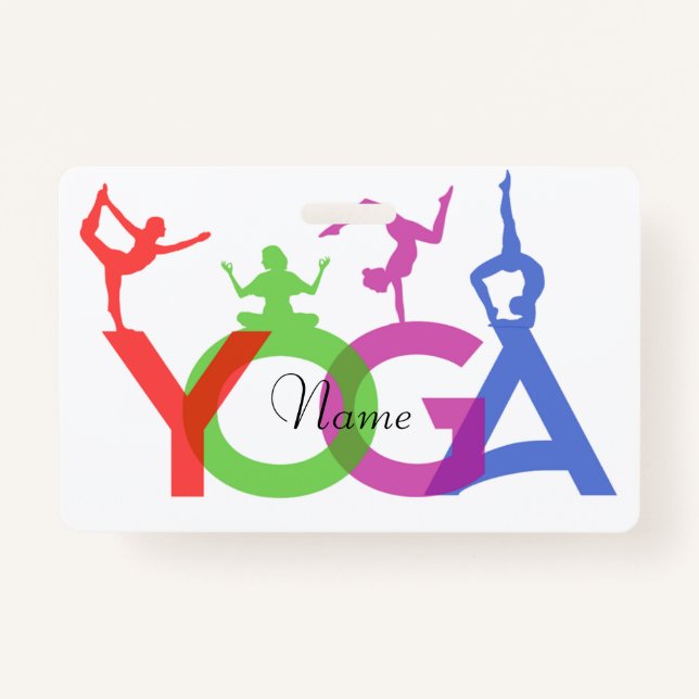 Yoga Poses Silhouettes Thunder_Cove ID Badge (Front)