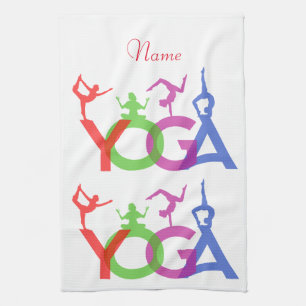 Yoga Poses Silhouettes Thunder_Cove Tea Towel