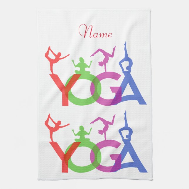 Yoga Poses Silhouettes Thunder_Cove Tea Towel (Vertical)