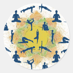 Yoga Poses With Lotus Flower Drawing Classic Round Sticker