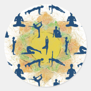 Yoga Poses With Lotus Flower Drawing Classic Round Sticker
