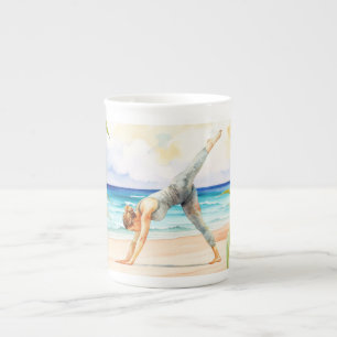Yoga Position by the beach  Bone China Mug