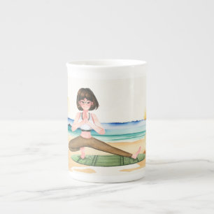 Yoga Position by the beach Bone China Mug