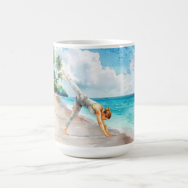 Yoga Position by the beach  Coffee Mug (Center)
