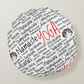Yoga Positions Asanas Word Cloud Round Cushion