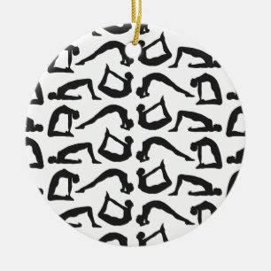 Yoga Positions Silhouettes Ceramic Tree Decoration