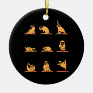 Yoga Puppy Yoga Pug Poses and Meditation Funny Pug Ceramic Tree Decoration