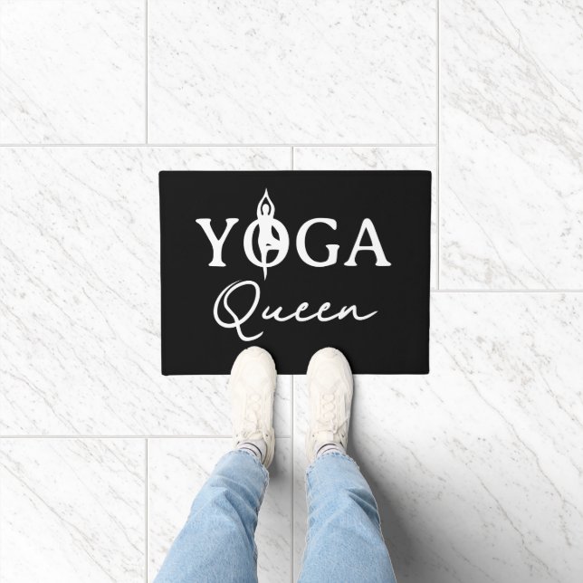 Yoga Queen black doormat with tree pose silhouette (Indoor)