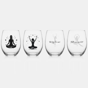 YOGA Quotes Set of 4 Stemless Wine Glass
