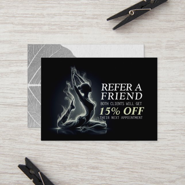 Yoga Reiki Instructor One-Legged King Pigeon Pose Referral Card (Front/Back In Situ)