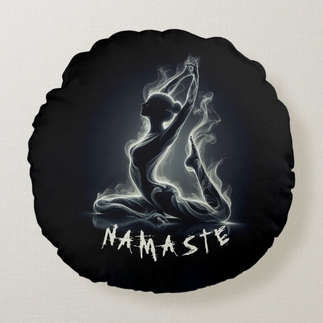 Yoga Reiki Instructor One-Legged King Pigeon Pose Round Cushion (Front)