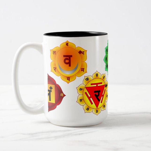 YOGA REIKI SEVEN CHAKRAS SYMBOLS 15OZ TWO-TONE MUG (Left)