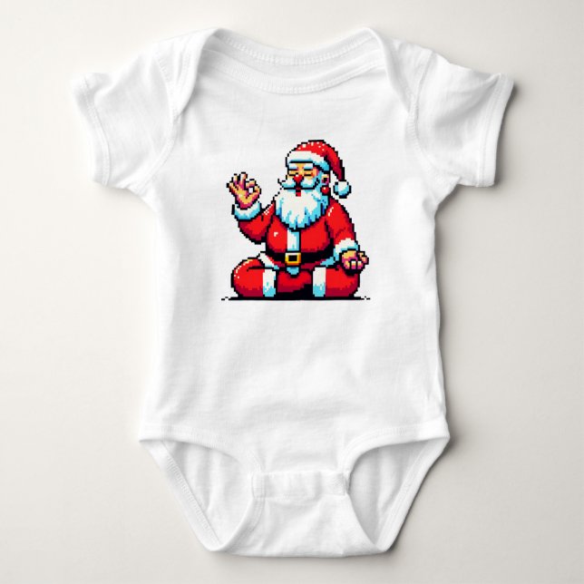 Yoga Santa 8Bit Holiday Fitness Humorous Pixel Art Baby Bodysuit (Front)