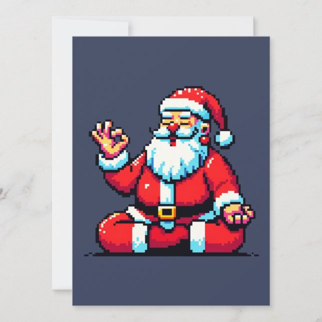 Yoga Santa 8Bit Holiday Fitness Humorous Pixel Art Card (Front)