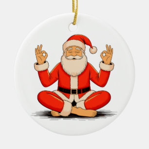 Yoga Santa Namaste Meditation Christmas Holiday Ceramic Tree Decoration