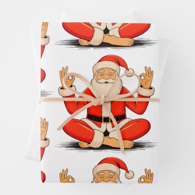 Yoga Santa Namaste Meditation Christmas Holiday Wrapping Paper Sheet (In situ)