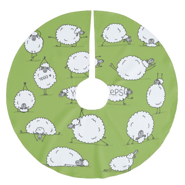 Yoga Sheep: Whimsical Sketch Fun. Brushed Polyester Tree Skirt (Front)