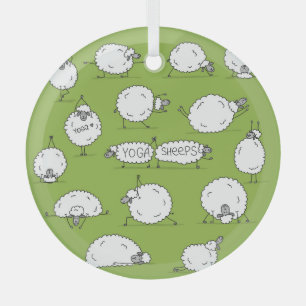 Yoga Sheep: Whimsical Sketch Fun. Glass Tree Decoration