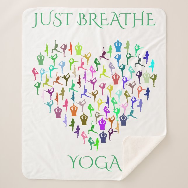 YOGA sherpa blanket with heart. "JUST BREATHE' (Front)