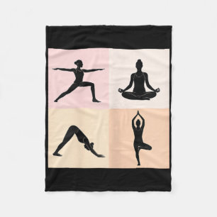 Yoga Silhouette Design, Pop Art 4 Quadrants Fleece Blanket