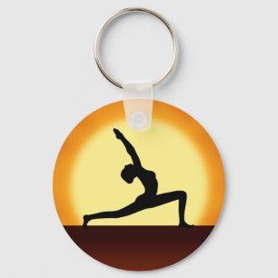 Yoga Silhouette Sunrise Premium Round Key Chain