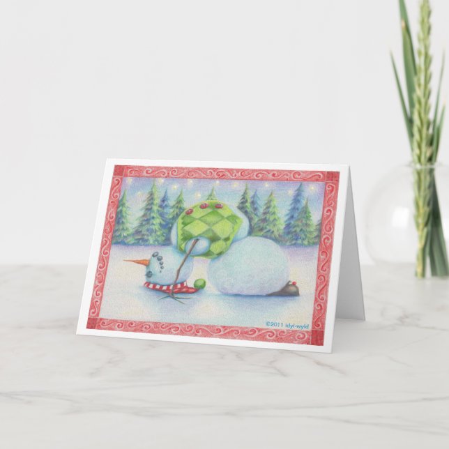 Yoga snowman christmas card/ scandinavian flair holiday card (Front)