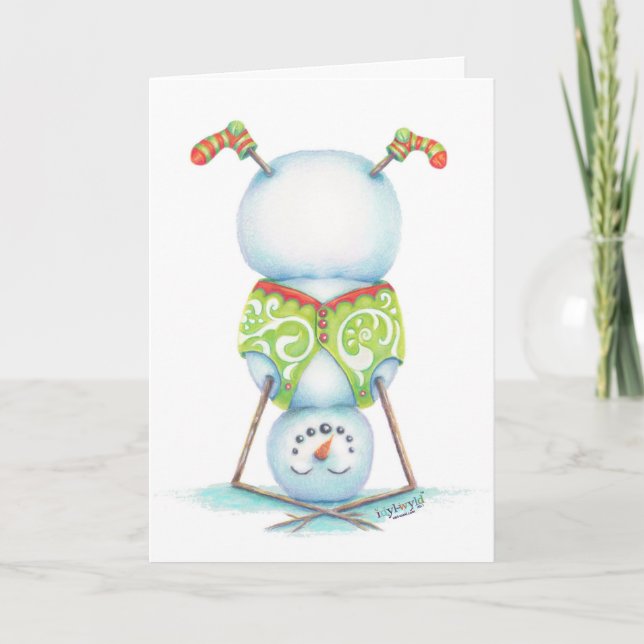 yoga snowman christmas card/ scandinavian flair holiday card (Front)