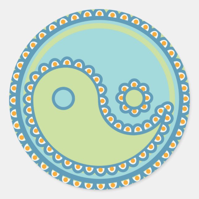 Yoga Speak Baby : Paisley Yin-Yang Symbol Classic Round Sticker (Front)