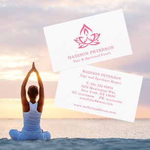 Yoga Spiritual Coach Lotus Simple Modern Pink Business Card